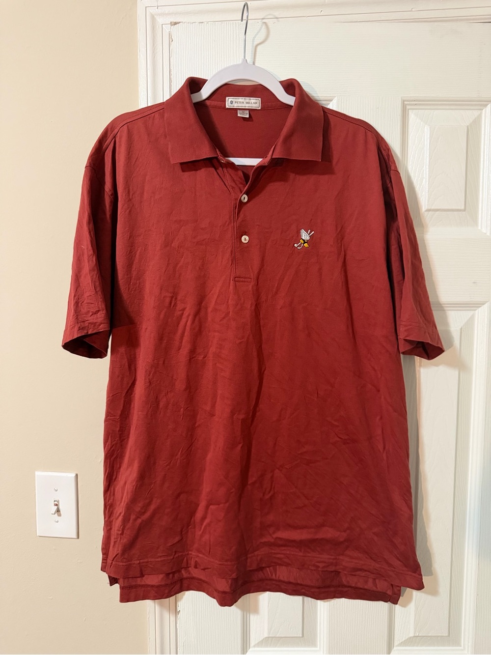 Peter Millar Winged Foot Golf Club Men's Short Sleeve Polo in Rust Red